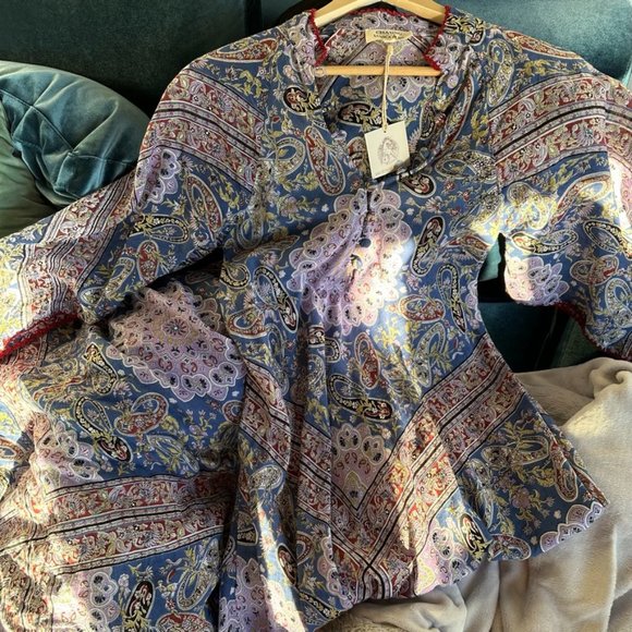 Chasing Unicorns Alabama Getaway Dress XS Blue/Red 100% Cotton NWT - Picture 4 of 5